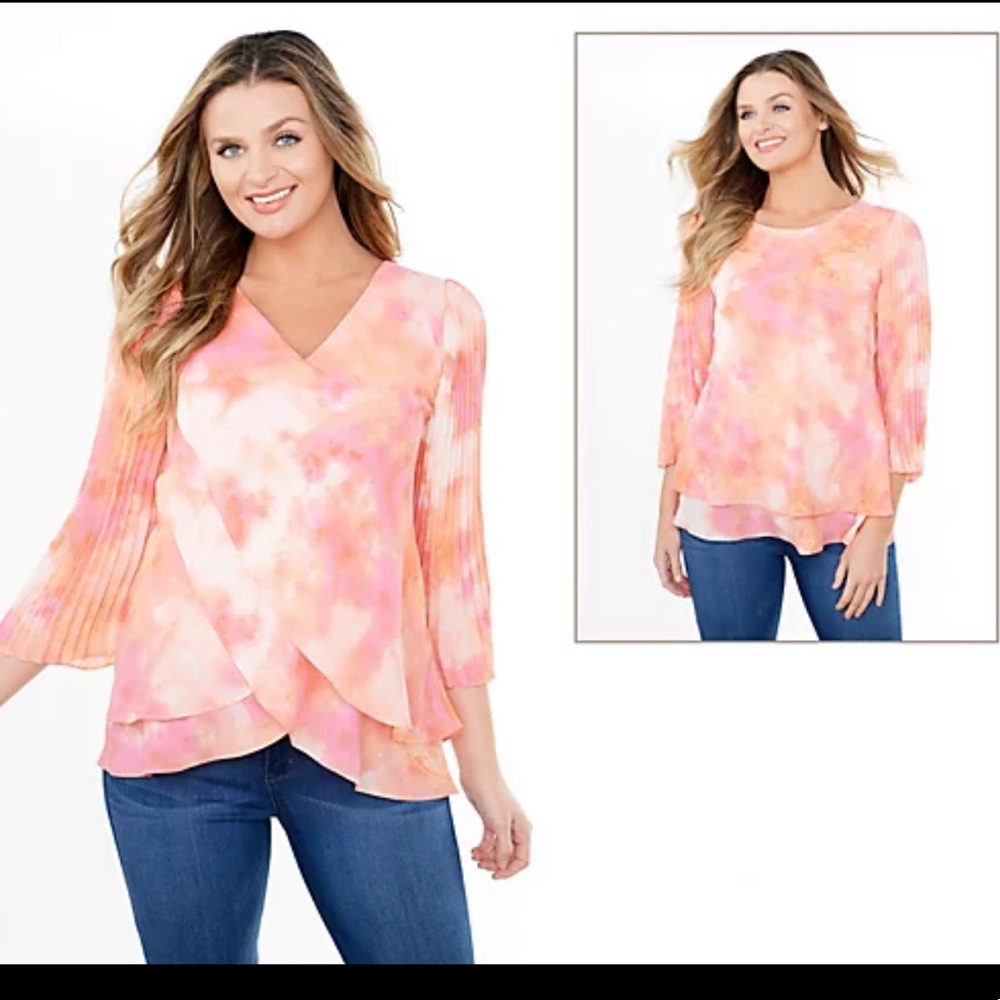 Laurie Felt Woven Reversible Pleated Sleeve Blouse